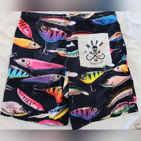 NEFF Fishing Lure Board Shorts Trunks w/ Skull Pocket S - Picture 4 of 10